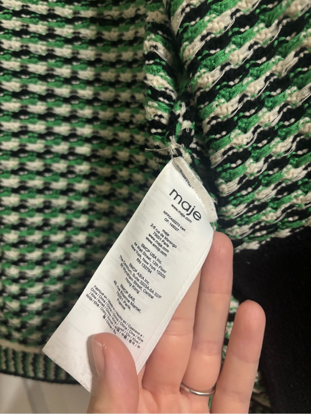 Green and White Maje Open Cardigan Jacket - Picture 4 of 5
